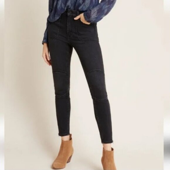 Pilcro and The Letterpress High-Rise Denim Leggin Jeans Sz 29 Black Ankle Zipper - Picture 1 of 16